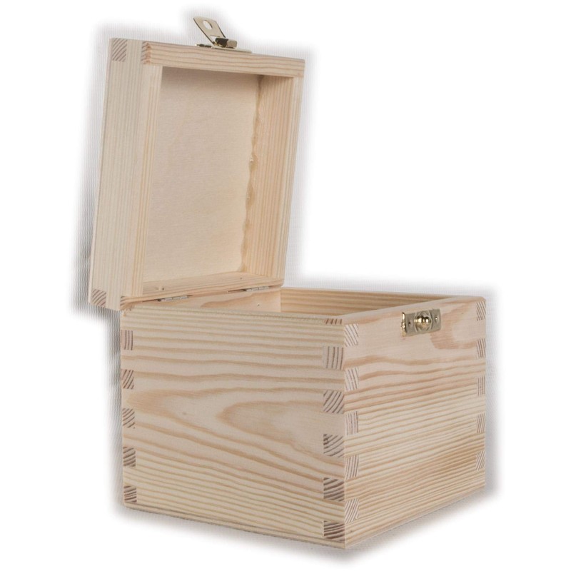 Small Square Cube Wooden Box with Lid & Clasp Closure