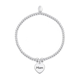 Philip Jones Mum Heart Charm Beaded Stretch Bracelet