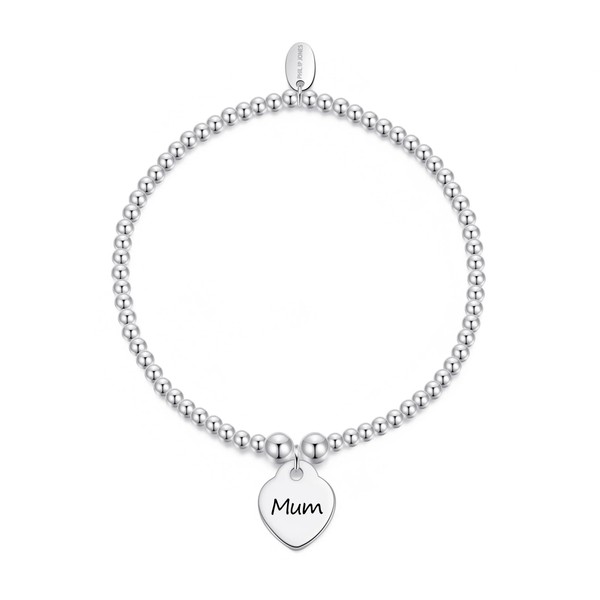 Philip Jones Mum Heart Charm Beaded Stretch Bracelet