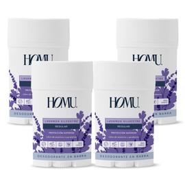 Homu | 4 Piezas Desodorante Natural en Barra Lavanda Silvestre Regular - Fórmula original para todo tipo de piel (con Bicarbonato de sodio) - Cont. 55 grs. Por pieza (Lavanda Silvestre Regular, 4)