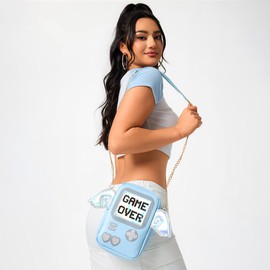 ENJOININ Cute Fashion Wings Game Machine Shape Pu Leather Purses Girl's Shoulder Bag Handbag Crossbody Bag (blue)