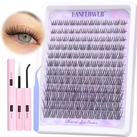 Natural Lash Clusters Kit Wispy Lash Extension Kit Waterproof Lash Clusters C Curved Cluster Eyelash Extensions Kit 144pcs Individual Lashes 10-16mm Eyelash Extension Kit by Lanflower