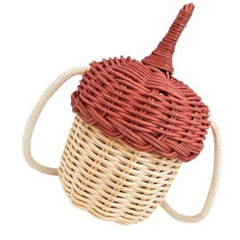 LIFKOME Rattan Pine Cone Crossbody Bag for Handwoven Photography Prop Stylish Storage Creative Rattan Design for Boys Adorable Miniature Mushroom Purse
