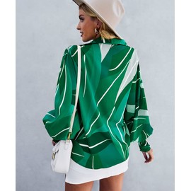 Mincib Women's Floral Print Blouse Long Sleeve Button Down Shirts Casual Dressy Blouse Shirts Tops(Green,L)