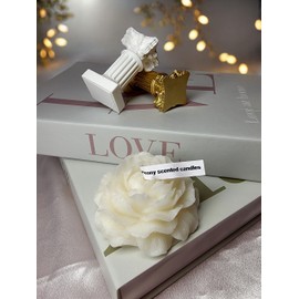 Peony Flower Shaped Candle with Scent, Soy Wax Blend Aromatherapy Candle, Gift Candle, Gifts for Women, Candles for spa, Yoga, Stress Relief, Meditation, Wedding, Home Decor, Relaxation (White)