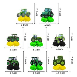 8 Pcs Farm Green Tractor Party Decoration, Farm Tractor Theme Honeycomb Centerpieces 3D Double Sided Table Decorations, Photo Booth Props for Kids Boys Girls Birthday Party Supplies