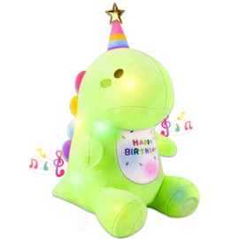 Birthday Dinosaur Plush Stuffed Animal - 12" Green Plush Toy with Light & Happy Birthday Music, Weighted Dino Plushie, Cute Kawaii Soft Pillow Gifts Stuffies for Boys Girls Babies Kids Decorations