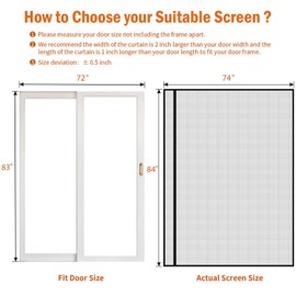 wohomzy Magnetic Screen Door Fits Door Size 72" x 83", Screen Size 74" x 84", Reversible Left Right Side Opening,Top Middle Anti-Tearing Mesh Net Curtain with Magnet,Black