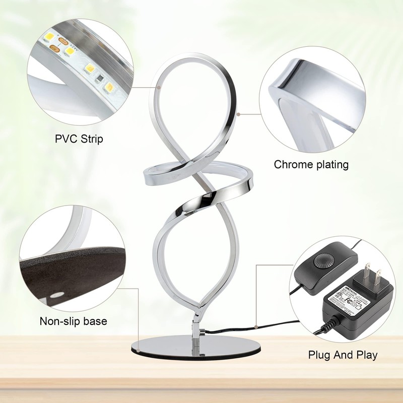 Mayful Modern Table Lamp with LED Spiral Design, Bedside Lamp