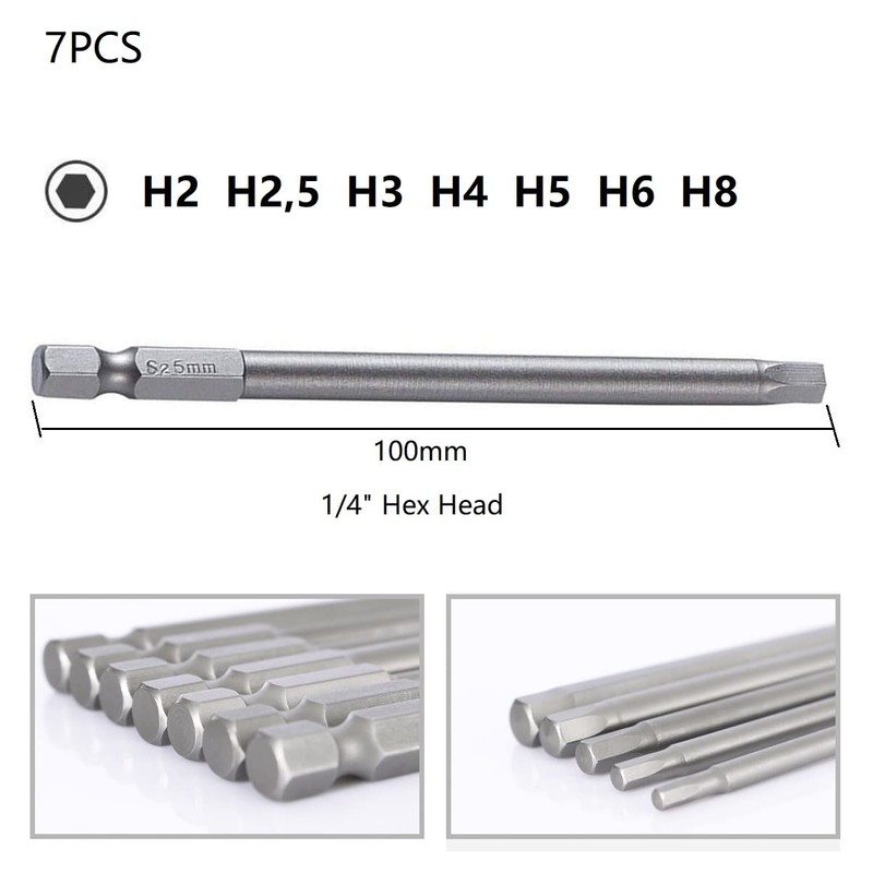 YUHIAKE Hex Bit Set Long 7-Piece Magnetic Hexagon Head Bit