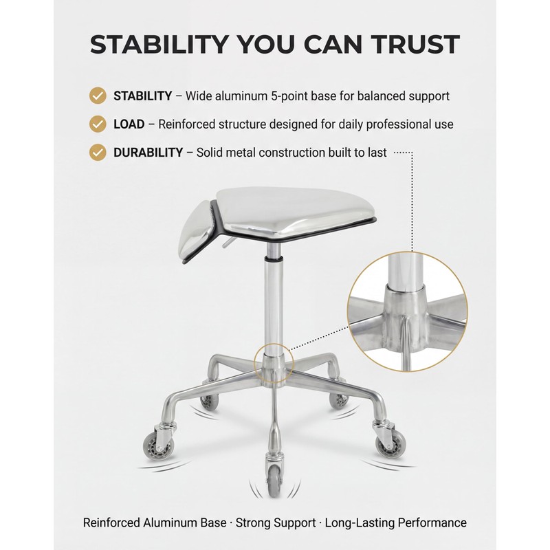 Saddle Stool Chair with Ultra-Quiet Wheels, Rolling Salon Stool