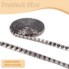 Letinstyle 2.5 Iarde 0.39 Pollici Hot Fix Nailhead Trim, Borchie Piramidali in Metallo con Testa A Chiodo da Stirare, Nastro Borchiato A Piramide Quadrata per Il Fai da Te