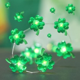 Herzila St Patricks Day Decorations, Shamrock String Lights Battery Operated 13FT 40 LEDs Green Lights with Remote Control and Timer Lucky Clover Lights for St. Patrick's Day Décor