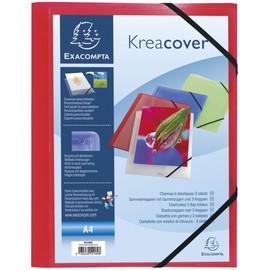 Exacompta Kreacover 55185E Pack of 5 Portfolders Made of Opaque Plastic with Transparent Pocket DIN A4 with 2 Elastic Bands and 3 Flaps Red Portfolio Folder Document Folder Ideal for Office and School