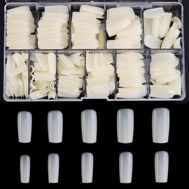 Square Shaped Acrylic Nail Tips 500PCS Full Cover False Nails with Case for DIY Nail Art, 10 Sizes