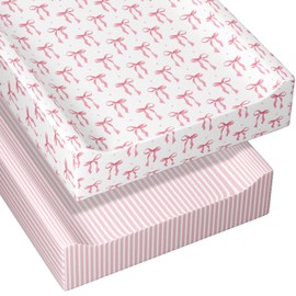 Peryiter 2 Pack Pink Bow Baby Changing Pad Cover Changing Table Cover for Girls Coquette Fitted Sheets 32'' x 16" Stretchable Soft Toddler Aesthetic Nursery Diaper Chang Pad Sheets