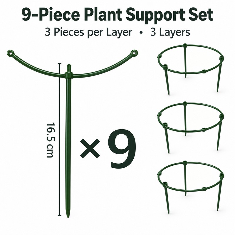 3-Tier Plant Support Rings for Potted Plants – 9-Piece Green