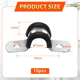 Jeboler Pipe Strap Clamp Ø 10 mm, 10Pcs Saddle Clips mit Rubber Cushioned, 304 Stainless Steel U Pipe Clips Rigid Conduits Clip, 2 Holes U Shaped Brackets Insulated Tube Clamp for Pipe Fixing