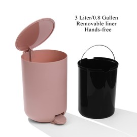 GAHEFY Pink Bathroom Accessories Set with Small Trash Can 3 Liter/0.8 Gallon,Toothbrush Holder,Soap Dispenser,Vanity Tray,Toilet Brush and Holder Pink 5PCS