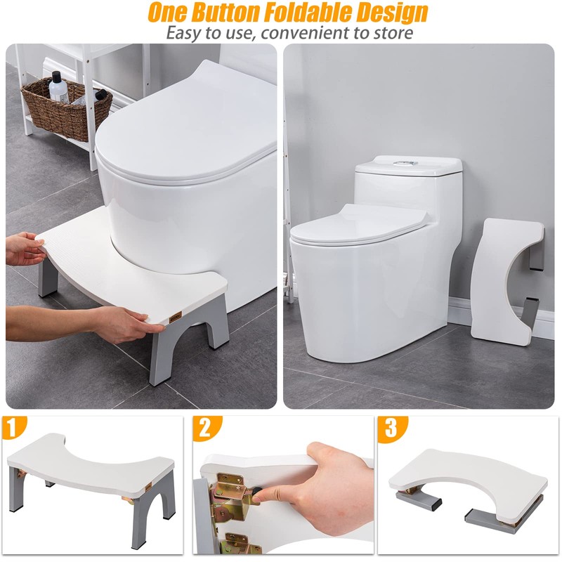 Toilet stool Wood, Foldable Poop stool for Adult, 7" Wooden