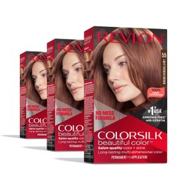 Revlon Colorsilk Beautiful Color Permanent Hair Color, (OLD VERSION) 55 Light Reddish Brown (Pack of 3)