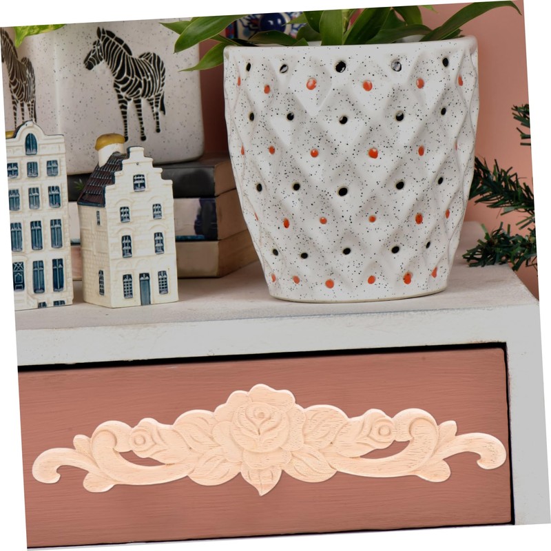TEHAUX Wood Carved Onlays Appliques 2pcs Rose Flower Decorative Patches