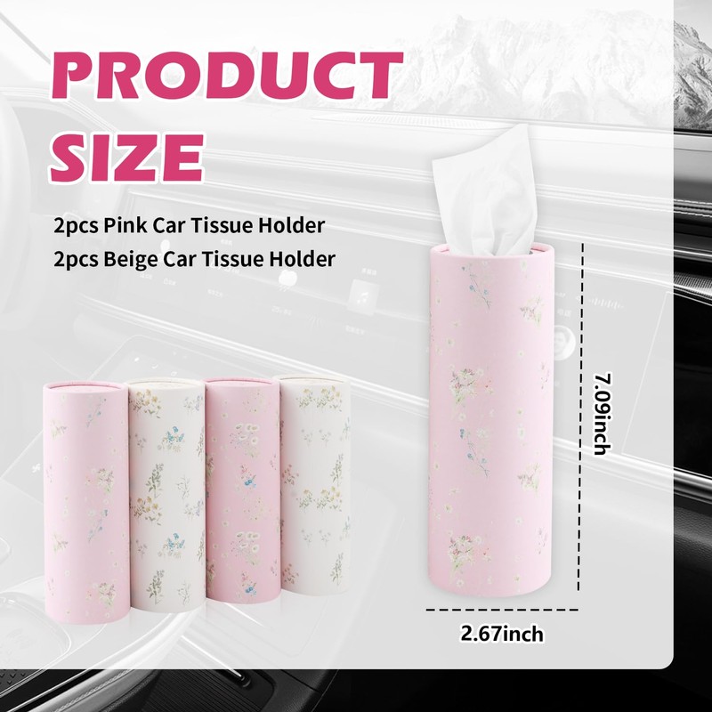 4PCS Cars Tissue Holder,Refillable & Pull-Out Car Tissues Cylinder with
