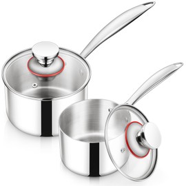 TeamFar Saucepan with Lid, 1qt & 3qt Stainless Steel Tri-ply Sauce Milk pan Small Cooking Pot for Induction/Gas/Electric/Ceramic, Healthy & Heavy Duty, Ergonomic Handle & Dishwasher Safe – Set of 2