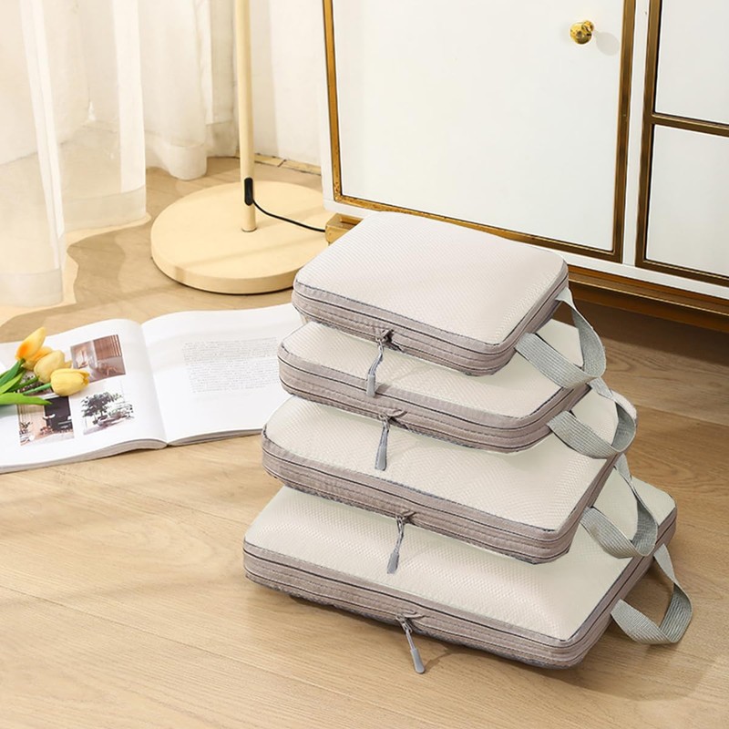 【2025年最新】旅行用圧縮袋 トラベルポーチ 便利旅行圧縮バッグ 4点セット 可変スペース 旅行用 撥水加工 衣類仕分け 旅行 出張