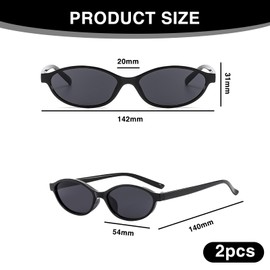 COWANIEE 2 Pcs Oval Sunglasses, Retro Small Oval Sunglasses Womens Narrow Shades UV400