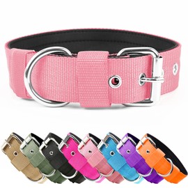 Heavy Duty Tactical Dog Collar - 1.5" Width Military Durable Thick Nylon with Adjustable Metal D Ring & Buckle Working Training K9 Collar for Medium Large Dogs (Pink, L(20"-23"))