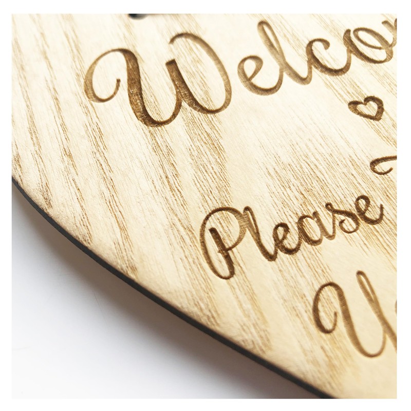 Welcome Please Take Off Your Shoes Wooden Heart Plaque Sign