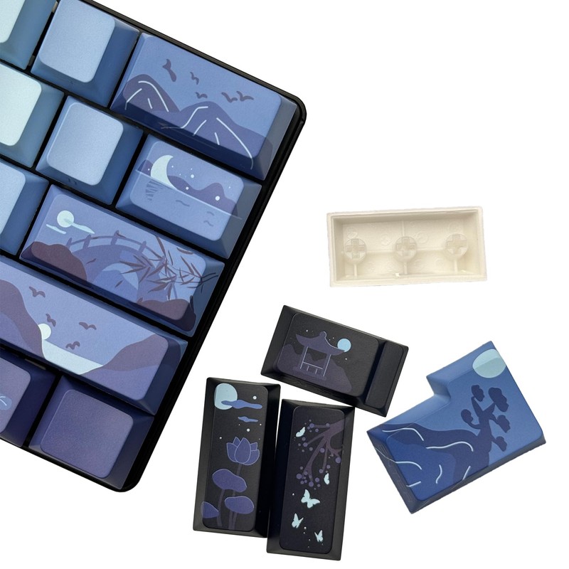 kakiwutj PBT Moonlit Keycaps Custom Dark Blue Shine Through Keycaps