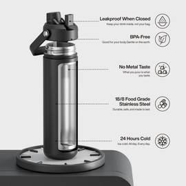 ENCOOL Insulated Water Bottle with Straw Stainless Steel Water Bottle, Leak-Proof, BPA-Free, Double Wall Vacuum Keeps Cold for 24 Hours for Sports, Travel, School (26 oz, Black Night)