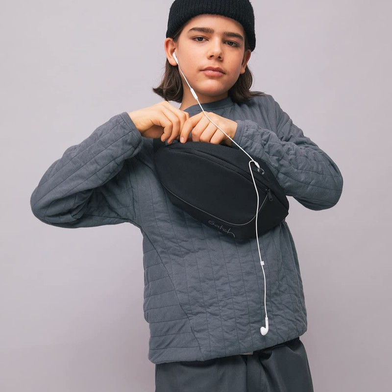 Satch Cross Bum Bag for Leisure, 2 Compartments, All Black