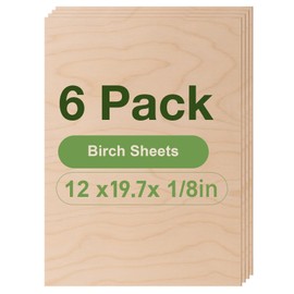 Wowood 6 Pack Maple Plywood Sheets, 12 x 20 x 1/8 Inch, 3mm Plywood for Laser Cutting, Thin Unfinished Wood Sheets for Architectural Models, Wood Burning and DIY Wood Crafts
