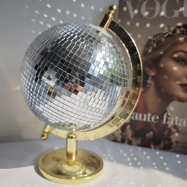 MFGDISCO Disco Ball Globe Home Decor Statues Classic Tabletop Art Sculpture Gold Discoball Unique Western Modern Decorative Aesthetic Sculptures, 6.5" x 6" x 9",Bright Gold