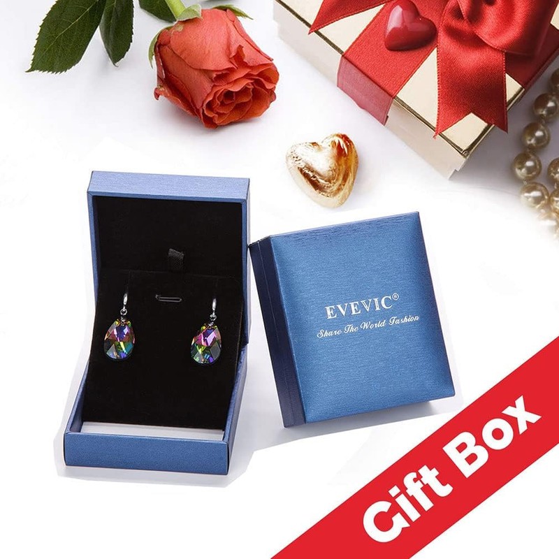 Austrian Crystal Teardrop Dangle Hook Earrings for Women 14K Gold
