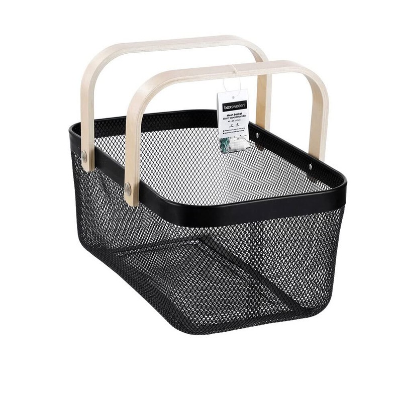 Box Sweden 40x25x17cm Mesh Home Storage Basket/Organiser w/Wooden Handle Black