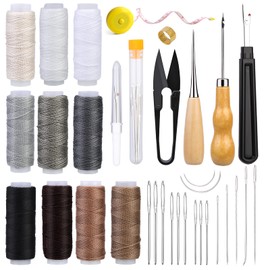 Ruasol 34 PCS Sewing Kit Leather Stitching Kit with AWL Seam Thread, Sewing Machine and Leather Stitching for Beginners