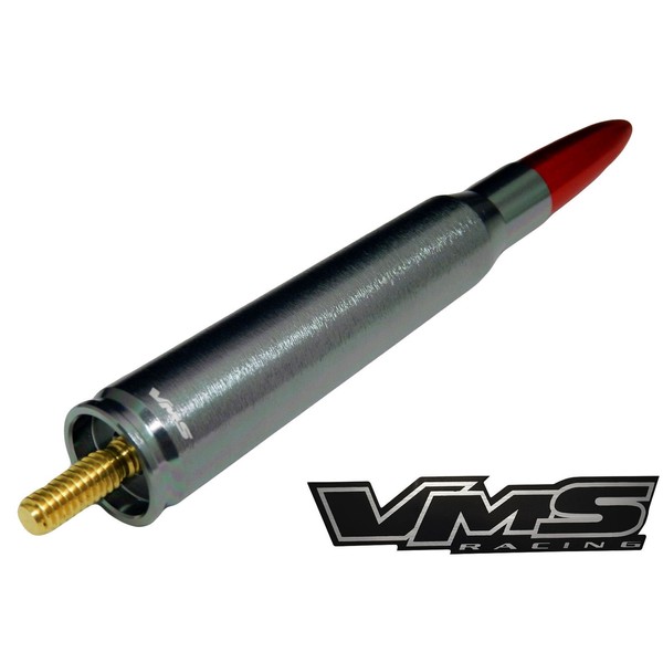 VMS RACING 50 Cal Caliber GUNMETAL RED TIP BULLET ANTENNA in Heavy Gauge CNC Machined Billet Aluminum Short Compatible with Toyota Tundra 1999-2020