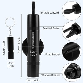 Sandiyago Pack of 2 Seat Belt Cutter, Emergency Hammer, 2-in-1 Emergency Hammer Car with Seat Belt Cutter, Safety Hammer with Test Glass for Practice, Emergency Hammer Car with Seat Belt Cutter for
