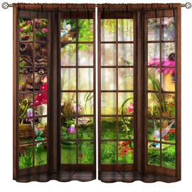 ZhiRain - Cortinas de paisaje de cuento de hadas encantadas, bosques de hadas, flores de árbol viejo, hongos, cortina con bolsillo para barra, decoración del hogar, cortinas de tratamiento de ventana,