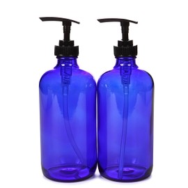Vivaplex, 2, Large, 16 oz, Empty, Cobalt Blue Glass Bottles with Black Lotion Pumps