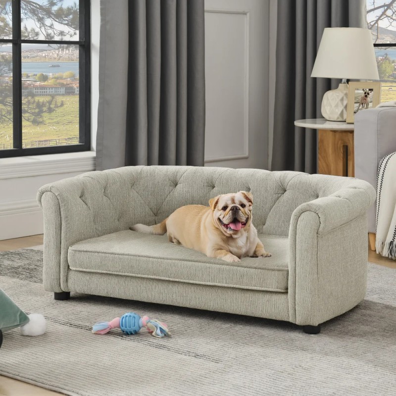 Pet Sofa with Arc-shaped Backrest and Armrests, Contemporary Rectangular Pet