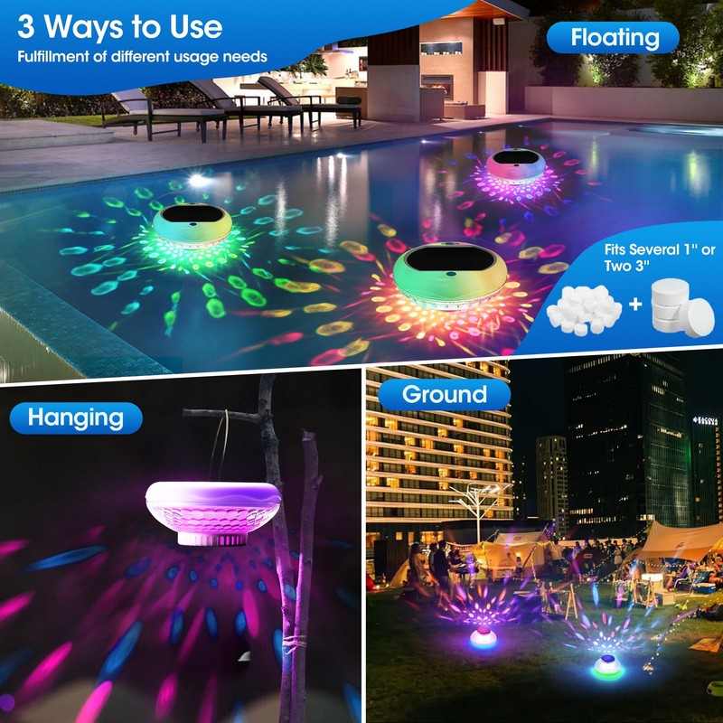 Pool Chlorine Floater, Solar Floating Pool Lights with USB Charging,