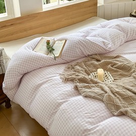 Pink Gingham Weighted Blanket Cover 48"x72", Soft Pre-Washed Microfiber Plaid Checked Duvet Cover for Weighted Blanket, Grid Heavy Blanket Duvet Cover (Pink Gingham, 48"x72")