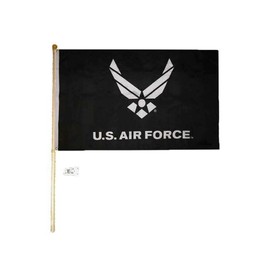 Miami Wholesale 5 Ft Wood Flag Pole Kit Bracket with 3x5 U.S. Air Force Wings Black White Flag Polyester Nylon 3'x5' House Banner 90cm x 150cm Grommets Double Stitched Premium Quality
