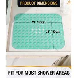 HITSLAM Square Shower Mat Non Slip Anti Mould, 53 x 53cm Bath Mat for Tub with Suction Cups and Drain Holes, Machine Washable Bathroom Anti Slip Shower Mat, Soft on Feet, Green