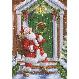 Designer Greetings Santa Claus at Green Door with Wreath Box of 18 Christmas Cards
